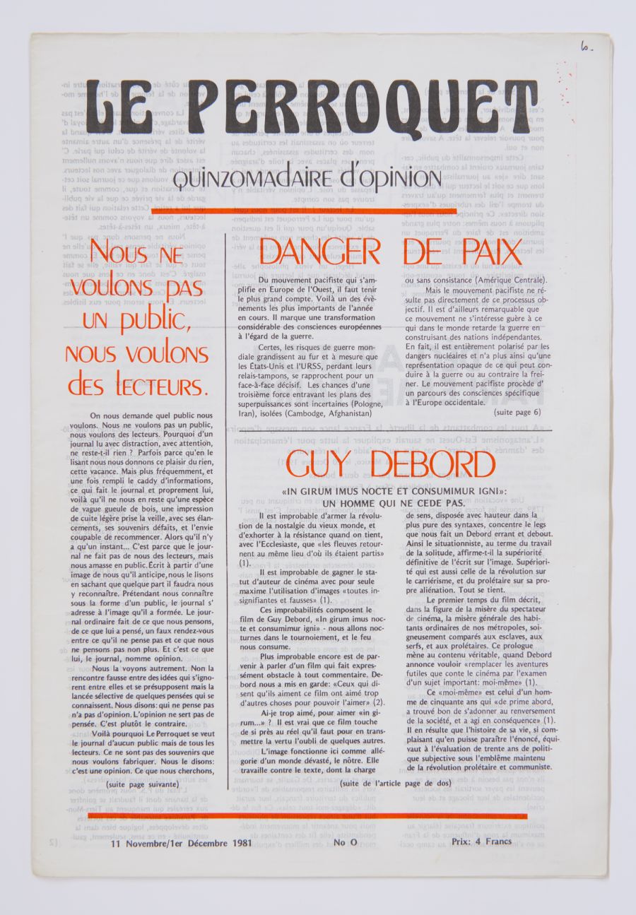 Numéro zéro. 11 novembre- 1er décembre 1981. Archives Alain Badiou/Imec.