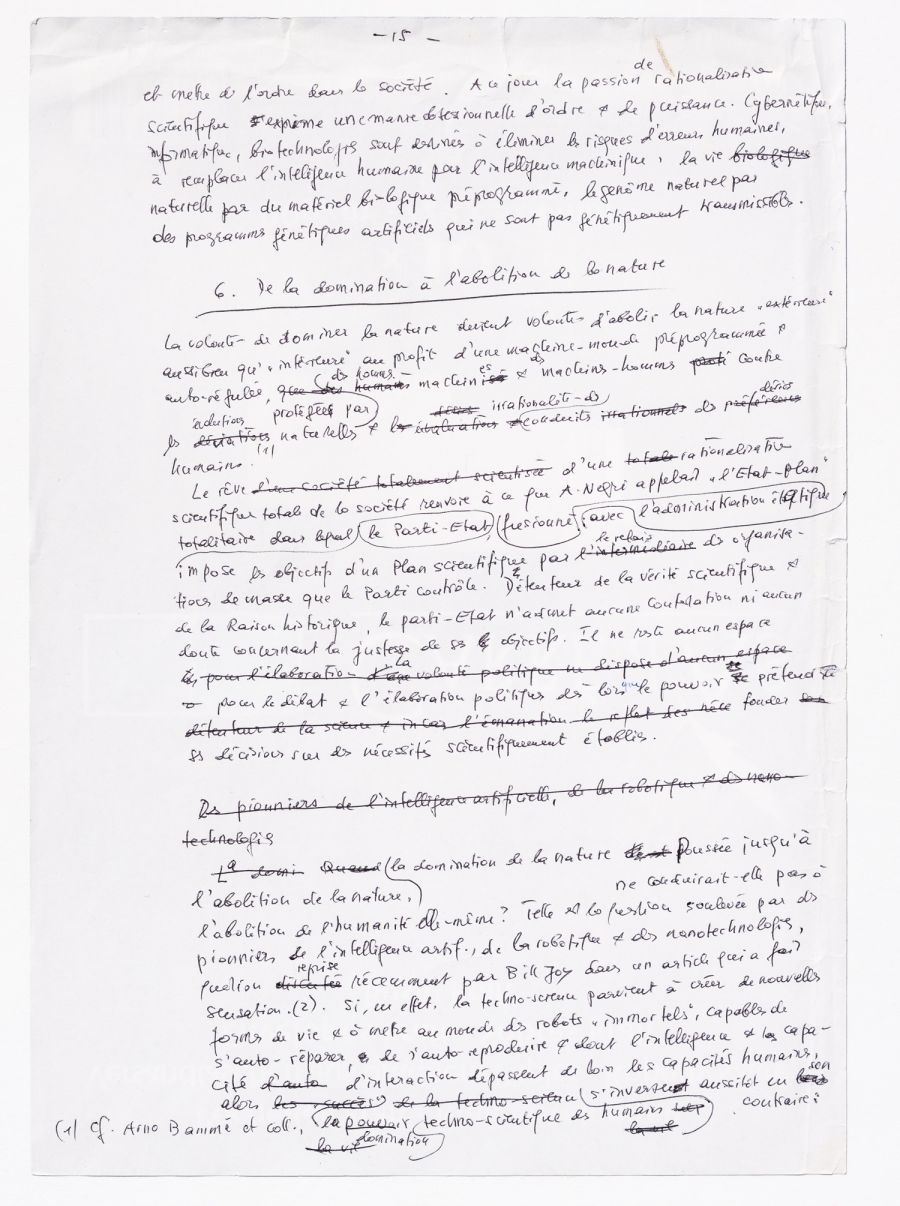 André Gorz, « La gauche et la société de la connaissance ». Manuscrit de la traduction par André Gorz de son intervention au colloque «Links zur Wissensgessellschaft », 2001.  Archives André Gorz/Imec. © Michaël Quemener/Imec