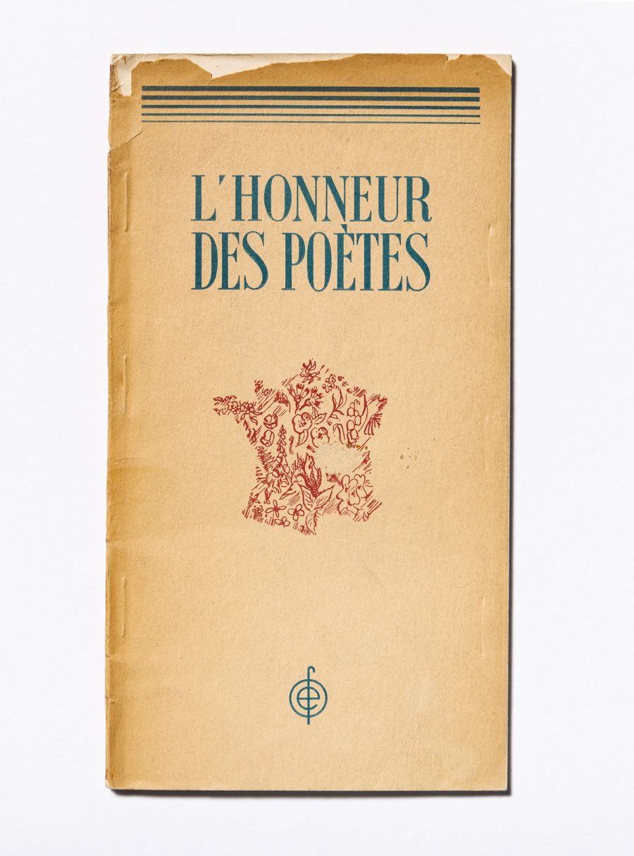 L'Honneur des poètes, réédition à Alger en 1944 de la première anthologie de la poésie clandestine préparée par Paul Éluard et Jean Lescure initialement publiée aux Éditions de Minuit en 1943. Archives Jean Lescure/Imec.