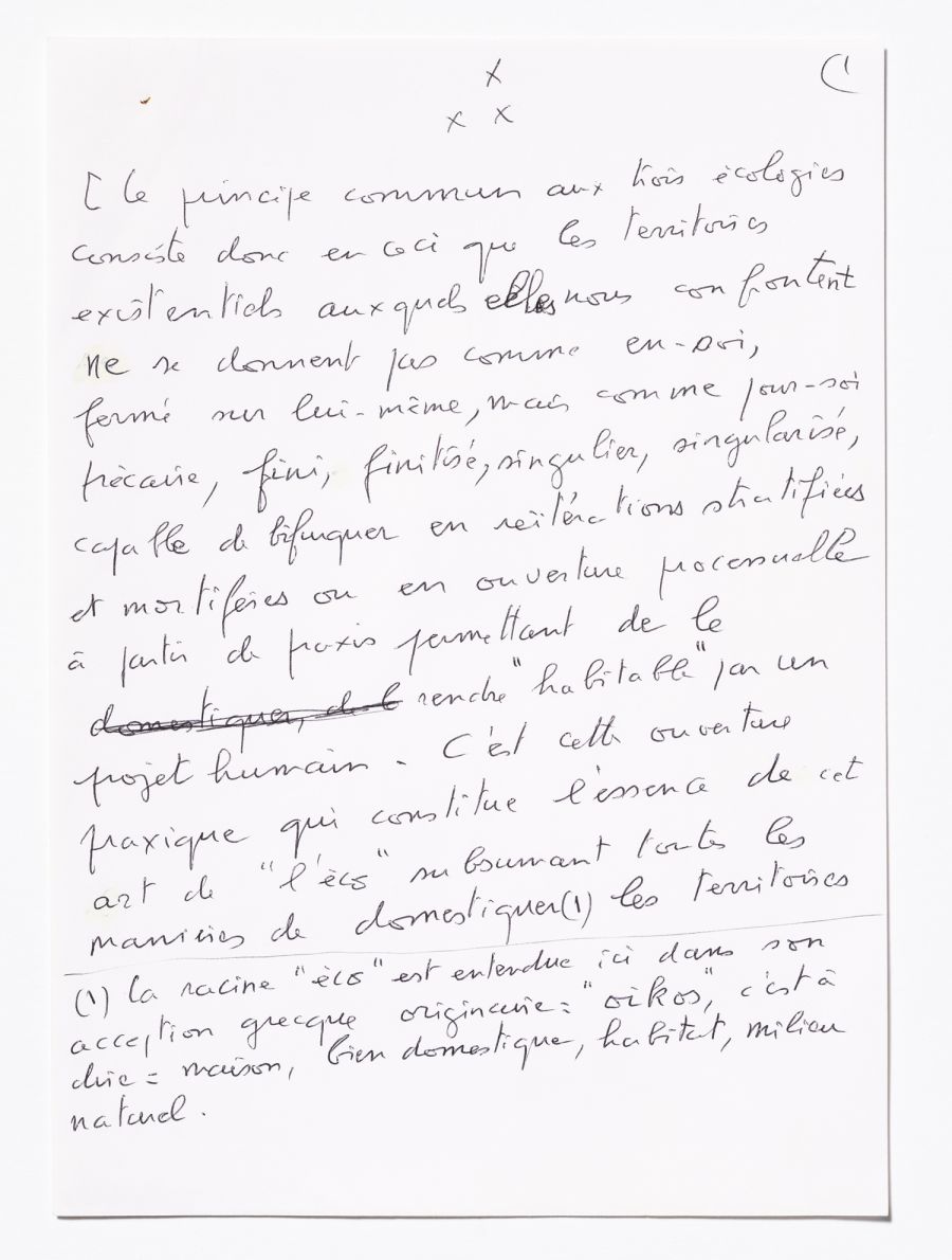 Félix Guattari, « Les trois écologies ». Manuscrit, [1989]. Archives Félix Guattari/Imec.