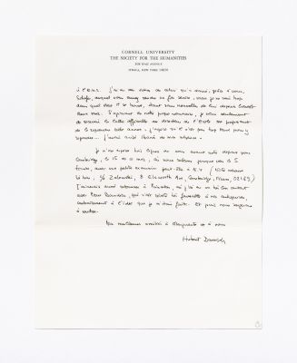 Lettre d’Hubert Damisch à Jacques Derrida, 3 janvier 1973, Archives Hubert Damisch/Imec. © Michaël Quemener/Imec