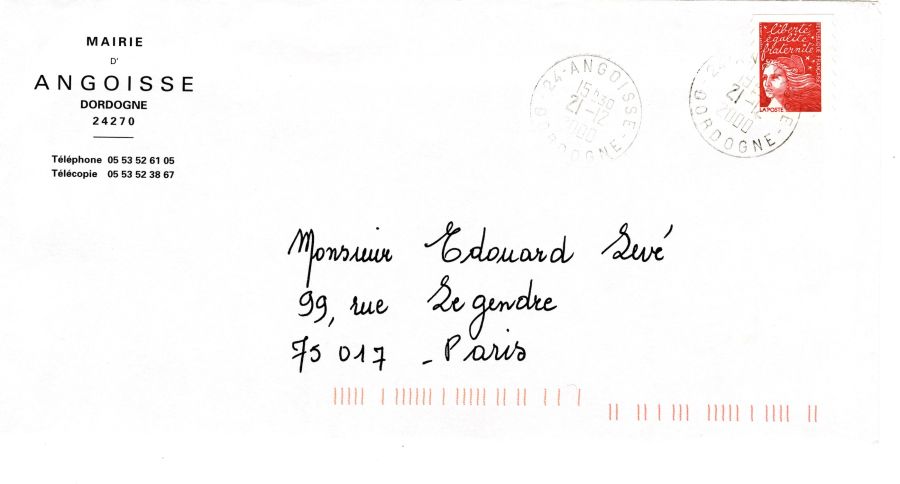 Enveloppe de la mairie d'Angoisse